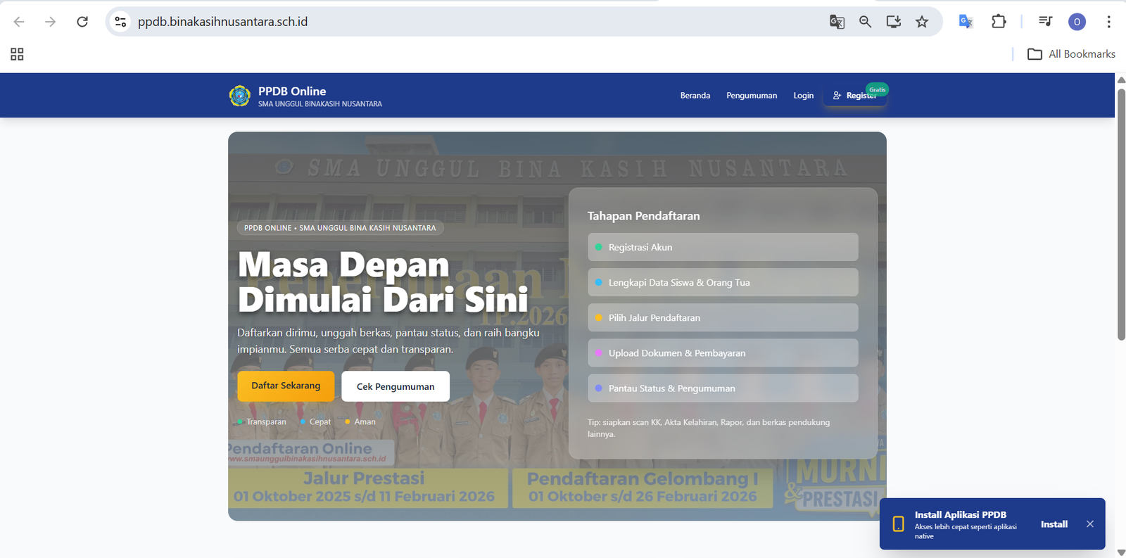Website PPDB Online - ARKANA TECHWORKS Project