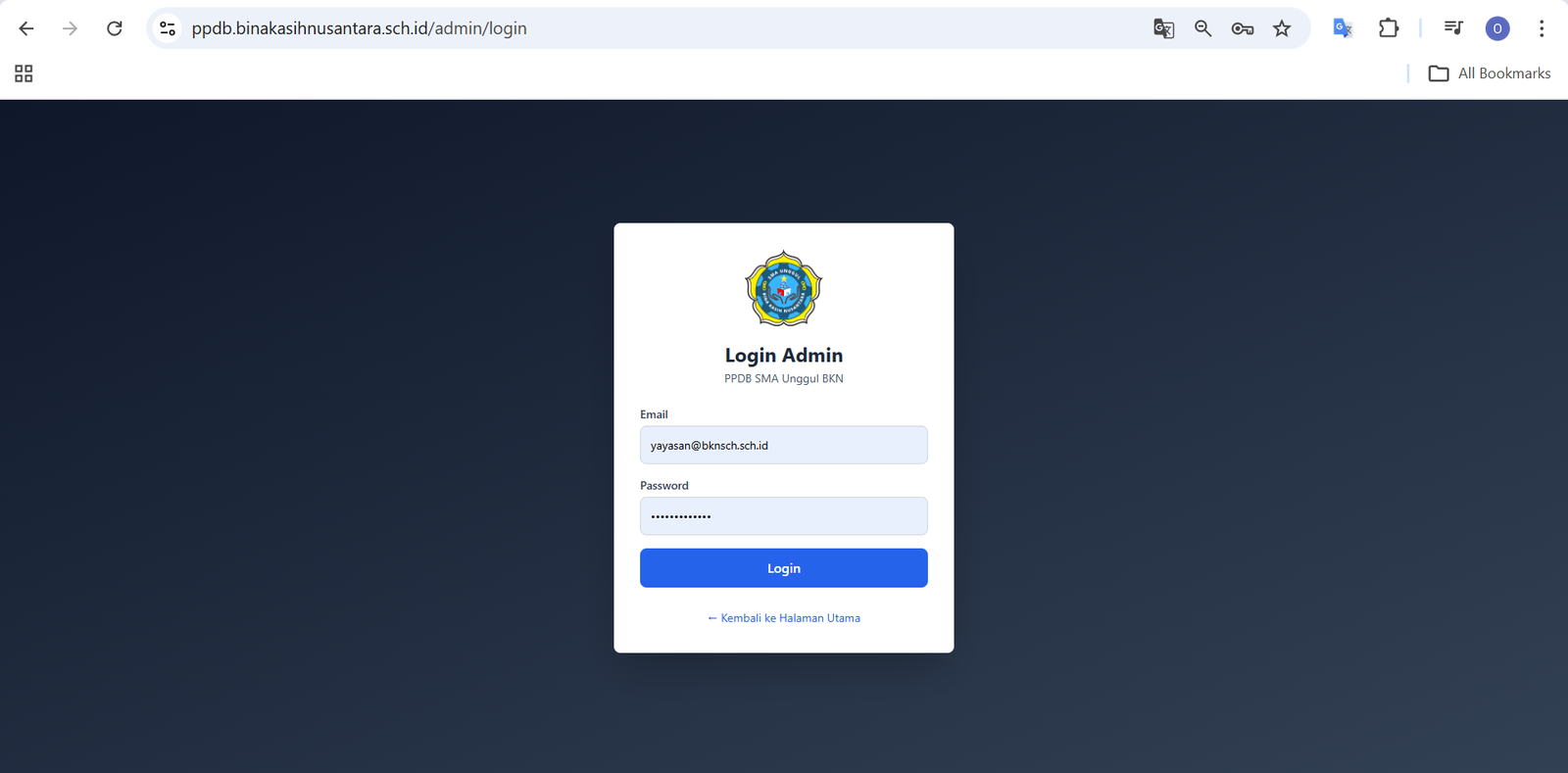 Dashboard Admin Yayasan - ARKANA TECHWORKS Project